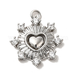 Brass Micro Pave Cubic Zirconia Charms, Sun with Heart, Platinum, 14.5x13x2mm, Hole: 1.4mm