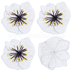 3d Blumen-Pailletten-Patches, glitzernde Perlenapplikationen, mit Polyester, Kostüm-Zubehör, weiß, 110x100~110x3~6 mm