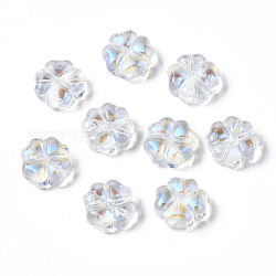 Perles en verre transparentes, de couleur plaquée ab , trèfle, clair ab, 10x10x5mm, Trou: 1mm