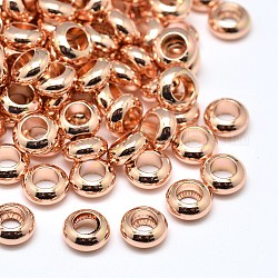 Laiton rondes plat séparateurs perles, or rose, 7x3mm, Trou: 3.5mm
