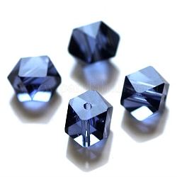 Imitation österreichischen Kristallperlen, Klasse aaa, facettiert, eckenlose Würfelperlen, Preußischblau, 6x5.5x5.5 mm, Bohrung: 0.7~0.9 mm