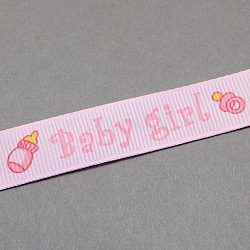 Bébé ornements de douche décorations mot baby girl imprimé rubans de polyester gros-grain, rose, 5/8 pouce (16 mm), environ 20yards / rouleau (18.29m / rouleau)