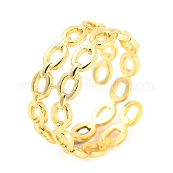 Hollow Oval Brass Open Cuff Rings, Lead Free & Cadmium Free, Real 18K Gold Plated, Inner Diameter: 17.6mm