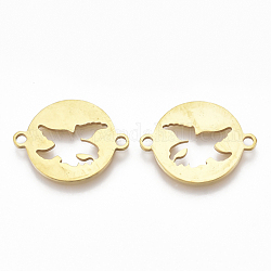 201 Stainless Steel Links connectors, Laser Cut Links, Flat Round with Bird, Golden, 16x20x1mm, Hole: 1.5mm