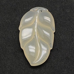 Natural Agate Cameo Pendants, Leaf, White, 42x25x7mm, Hole: 1mm