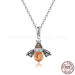 925 ожерелье с подвеской в виде пчелы из стерлингового серебра с кубическим цирконием для женщин, песчаный коричневый, античное серебро