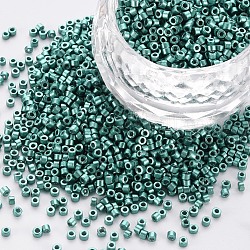 GlasZylinderförmigperlen, Perlen, Metallic-Farben, Backen Farbe, Rundloch, Kadettenblau, 1.5~2x1~2 mm, Bohrung: 0.8 mm, ca. 8000 Stk. / Beutel, etwa 1 Pfund / Beutel