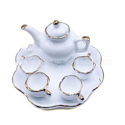 Vintage Mini-Keramik-Teesets, inklusive Tasse, Teekanne, Tablett, Miniatur-Ornamente, Mikro-Landschaftsgarten-Puppenhauszubehör, vorgetäuschte Requisitendekorationen, weiß, 18~54x13~54x6~11 mm, 6 Stück / Set