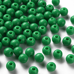 Opaque Acrylic Beads, Round, Green, 6x5mm, Hole: 1.8mm, about 4400pcs/500g