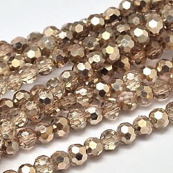 Brins de perles rondes en verre peint transparent à facettes (32 facettes), tan, 4mm, Trou: 1mm, Environ 100 pcs/chapelet, 14.9 pouce