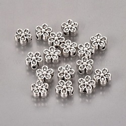 Perline di fiori 3d in lega di stile tibetano,  cadmio& piombo libero, argento antico, 7x3.5mm, Foro: 1 mm