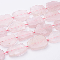 Fili di perline quarzo roso  naturale , perline piatte, pepite, 20~48x17~45x5~10mm, Foro: 2.5 mm, circa 9~11pcs/filo, 15.7 pollice~16.9 pollici