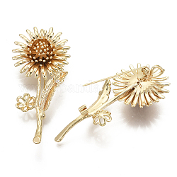 Brass Micro Pave Clear Cubic Zirconia Brooch Findings, For Half Drilled Beads, Flower, Nickel Free, Real 18K Gold Plated, Tray: 7.5mm, 62x28mm, Pin: 1mm.