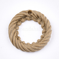 Colgantes de la resina, patrón de mimbre tejido de imitación, anillo, camello, 24x4mm, agujero: 2 mm