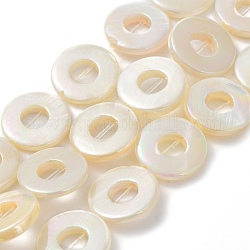 Brins de perles d'eau douce naturelles teints en coquille, couleur ab , donut, couleur de coquillage, 15x2.5mm, Trou: 0.5mm, Environ 25~26 pcs/chapelet, 15.16''~15.28'' (38.5~38.8 cm)