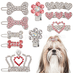 CRASPIRE 10Pcs 10 Style Alloy Mini Hair Barrettes, with Rhinestone, Hair Accessories for Pet, Dog Bone/Crown/Heart/Plum Blossom, Mixed Color, 24~38mm, 1pc/style