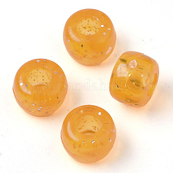 (Clearance Sale)Plastic European Beads, Large Hole Beads, with Glitter Powder, Rondelle, Orange, 9x6mm, Hole: 4mm, about 638pcs/168g