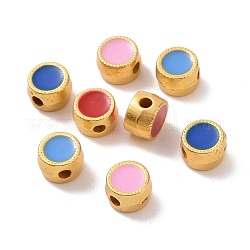 Alloy Beads, with Enamel, Flat Round, Matte Gold Color, Mixed Color, 6x4mm, Hole: 1.5mm