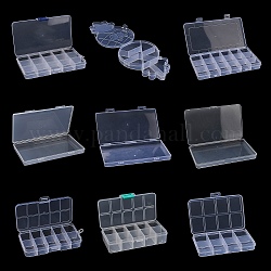 Contenitori di perline di griglia in plastica, forme misto, chiaro, 10.85~19.1x6.9~10.3x1.6~3cm, diametro interno: 2.5~11x3~18.5 cm