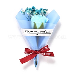 Tema del día de san valentín mini ramo de flores secas, con la cinta, para decoraciones de embalaje de caja de regalo, cian, 110x81x31mm