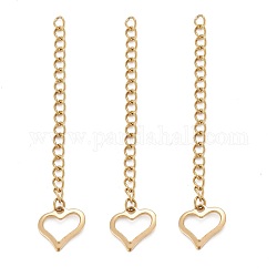 Ion Plating(IP) 304 Stainless Steel Chain Extender, with Heart Charms, Golden, 62~70mm, Ring: 4x3x0.5mm