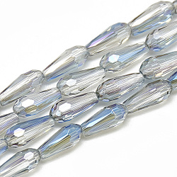 Electroplate Glass Beads Strands, Faceted Teardrop, Cornflower Blue, 9~9.5x4mm, Hole: 1mm, about 72pcs/strand, 25.98 inch
