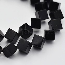 Würfel natürliche schwarze Onyxperlenstränge, gefärbt, 9x8x6 mm, Bohrung: 1 mm, ca. 48 Stk. / Strang, 15.7 Zoll