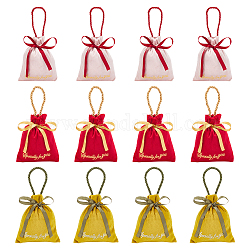 Nbeads 12 pièces 3 couleurs velours bijoux cordon sacs-cadeaux avec poignée en corde, sacs de bonbons de faveur de mariage avec mot d'estampage d'or, rectangle, couleur mixte, 15.5x13x0.7 cm, 4 pcs / couleur