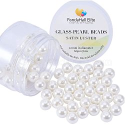 Cuentas redondas de perlas de vidrio teñidas ecológicas, crema, 12mm, agujero: 0.7~1.1 mm, aproximamente 60 unidades / caja
