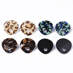 Cellulose Acetate(Resin) Stud Earring Findings, with 316 Surgical Stainless Steel Pins, Flat Round, Mixed Color, 30x31mm, Hole: 7mm, Pin: 0.8mm