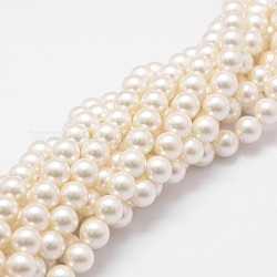 Shell fili di perle perline, branelli allentati per la fabbricazione di gioielli, grado a, tondo, bianco floreale, 8mm, Foro: 1 mm, circa 47pcs/filo, 15.5 pollice
