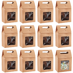 Kraftpapier Geschenkbox, Faltschachtel mit Sichtfenster und ausgestanztem Griffloch, Rechteck, Bräune, Fertigprodukt: 13.5x7.9x19.7cm