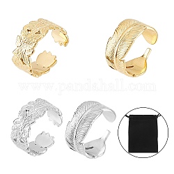 Unicraftale 4pcs 4 estilo iónico (ip) 304 anillos de acero inoxidable, anillos abiertos de hoja para mujer, Plateado de larga duración, platino y oro, nosotros tamaño 7 1/4 (17.5 mm), 1pc / estilo