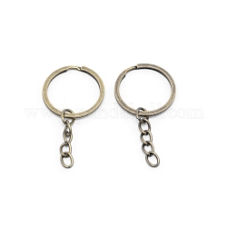 Porte-clés fendus en fer, avec des chaînes de gourmands, accessoires de fermoir porte-clés, bronze antique, 55x27.5x2mm