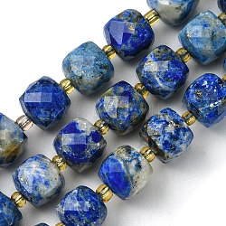 Filo di Perle lapis lazuli naturali , con perline semi, cubo sfaccettato, 8~9x8~9x8~9mm, Foro: 0.9~1 mm, circa 35~39pcs/filo, 14.80''~15.16'' (37.6~38.5 cm)