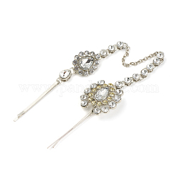 Elegant Women's Hair Accessories Flower Alloy Rhinestone Hair Bobby Pins, with Resin Beads, Platinum, 210mm