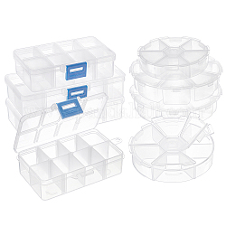 Recipientes de almacenamiento de abalorios de plástico, plano y redondo y rectangular, Claro, 8~13.5x7~10.5x2~3 cm, 8 PC / sistema