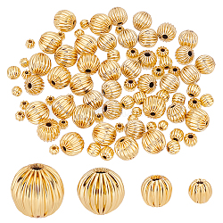 Ph pandahall 80 perline distanziatrici placcate oro 18k, Distanziatore per perline rotonde scanalate di 4 dimensione, perline sfuse in ottone, distanziatori in metallo per la creazione di gioielli, collane e bracciali, Foro: 1~1.6 mm