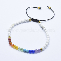 Bracelets en perles tressées naturelles howlite, avec pierres précieuses et nylon mélangés, facette, 2-1/4 pouce (5.7 cm) ~ 3-1/4 pouces (8.3 cm)