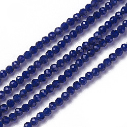 Glass Beads Strands, Faceted, Round, Dark Blue, 3~3.5x2.5~3mm, Hole: 0.3mm, about 114~125pcs/strand, 14 inch(35.5cm)