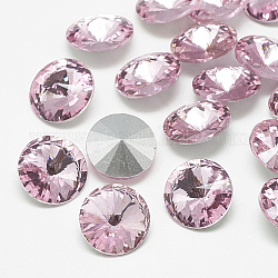 Cabujones de cristal con rhinestone, rhinestone del rivoli, espalda plateada, facetados, cono, rosa luz, 14x7mm