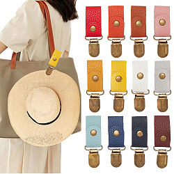 Wadorn 12 pièces 12 couleurs clips de chapeau en alliage, avec PU cuir, pour écharpe chapeau voyage bagage extérieur accessoire, couleur mixte, 83mm, 1 pc / couleur