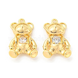 Brass Micro Pave Cubic Zirconia Pendants, Bear, Real 18K Gold Plated, 16x10.5x3.5mm, Hole: 1mm