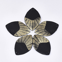 Eco-Friendly Sheepskin Leather Big Pendants, Leaf, Black, 59x38x1.5mm, Hole: 1.5mm