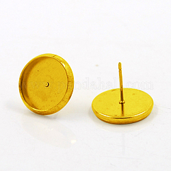 Brass Stud Earring Settings, Cadmium Free and Lead Free, Golden, Tray: 16mm, 14x18x2mm, Pin: 0.7mm