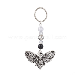 Alloy Pendant Keychain, with Iron Split Key Rings and Acrylic Beads, Moth, 8.4cm