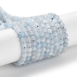 Chapelets de perles en aigue-marine naturelle, facette, ronde, 3mm, Trou: 0.6mm, Environ 115 pcs/chapelet, 15.35 pouce (39 cm)