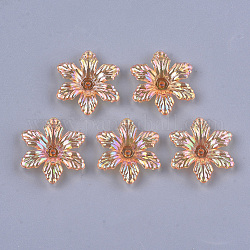Transparentes bouchons acrylique de perles, couleur ab , 6 pétales, fleur, orange foncé, 5x28x25mm, Trou: 1.8mm, environ 630 pcs/500 g