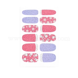 Full Wrap Gradient Nail Polish Stickers, Snowflake Dandelion Star Strawberry Self-Adhesive Glitter Powder Gel Nail Art Decals, for Nail Tips Decorations, Pale Violet Red, 24.5x8.5~14mm, 12pcs/sheet