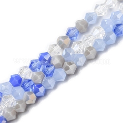 Electroplate Glass Beads Strands, Opaque & Transparent & AB Color Plated, Faceted, Bicone, Cornflower Blue, 4x4.5mm, Hole: 0.9mm, about 94~95pcs/strand, 13.86''(35.2cm)